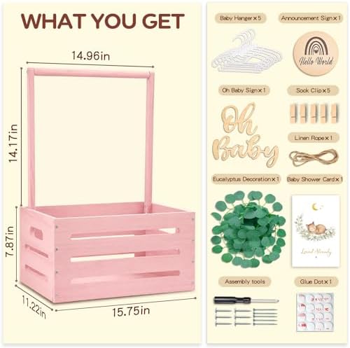 Giftacity Wooden Baby Shower Crate, Large Pink Personalized Gift Basket - Image 3
