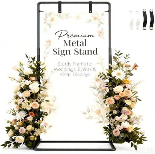 Wedding Welcome Sign Stand, Adjustable Height Wedding Sign Stand, 69”x 31”x 20” Welcome Sign Holder with 4 Leather Hanging Buckles, Seating Chart Stand Easel by BILPIKOGoo