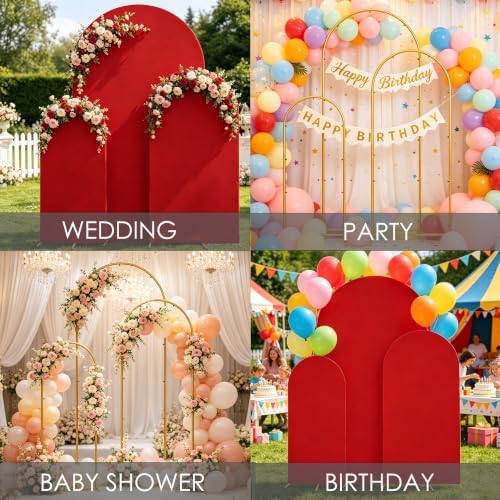 Set of 3 Metal Arch Backdrop Stands with Red Covers, 6/6.6/7.2FT - Image 7