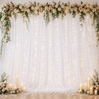 Ledido 10×8ft White Tulle Backdrop Curtains with Lights(6 Panels 5×8ft) by Ledido