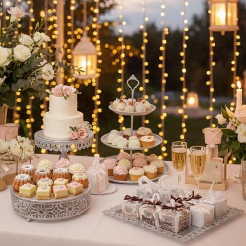 8 Pcs Cake Stands Set Metal Dessert Table Display Tiered Cupcake Holder Candy Donut Fruit Plate Cake Serving Tray Candlestick Display Treats Serving Tower for Wedding Birthday Party Decor (Silver) - Image 4