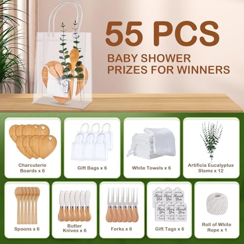 55Pcs Baby Shower Prizes for Game Winners 6 Sets Charcuterie Board with Spoons Butter Spreaders Forks Plaid Towel Thanks Card and Gift Bags for Bridal Shower Favors Party (Heart Shaped) - Image 2