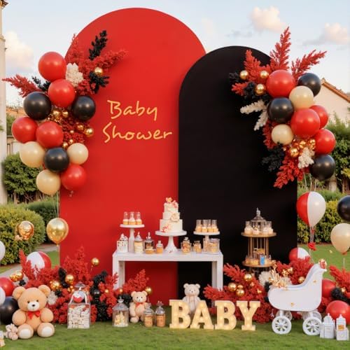 Red Black Arch Backdrop Cover for Wedding, Set of 2 Stretchy Spandex Fitted Arch Stand Cover for Baby Shower, Birthday Party Decor, Chiara Backdrop Cover with Double-Sided Design(7.2FT 6FT) - Image 6
