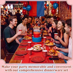 400 Pcs Spider Birthday Party Decoration for 50 Guests, Red Blue Paper Plates Napkins Cups Tablecloth Cutlery Disposable Tableware Set for Spider Web Party Supplies - Image 5