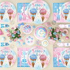 Whats The Scoop Gender Reveal Decorations, Ice Cream Boy or Girl Party Supplies, Pink and Blue Backdrop Banner Balloon Tablecloth Plate Napkin Cup Straw Knife Spoon Fork Sash 230 PCs - Image 5