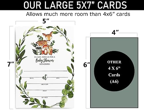 All Ewired Up Boxed Sets: 50 Pack Watercolor Woodland Greenery Thank You Cards, 25 Invitations, 25 Diaper Raffle Cards and 25 Books For Baby Inserts - Image 5