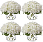 Zeyune 4 Pack Artificial Hydrangea Flowers with Vase (White) by Zeyune