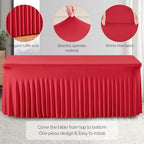 Wish Care 2 Pack Red Spandex Table Clothes for 8 Foot Rectangle Tables, 8FT Wrinkle Free Fitted Tablecloths Ruffles Design Stretch Table Cover for Party, Banquet, Wedding and Events - Image 2