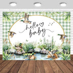 Mallard Duck Baby Shower Backdrop 8x6ft Hello Baby Mallard Duck Decorations Photography Background Green Water Meadow Plants Newborn Baby Shower Party Banner Photo Studio Prop (8x6ft) by Unknown