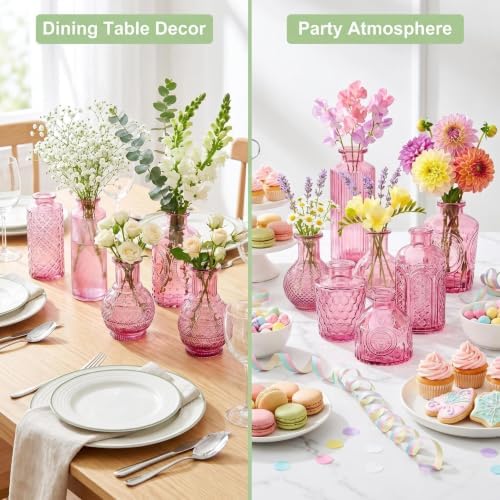 Mini Bud Vases Centerpieces for Tables,Clear Bud Vases for Flowers,Small Flower Vases Suitable for Birthday Party,Anniversary,Wedding Reception,Baby Shower (Pink, 12PCS) - Image 4