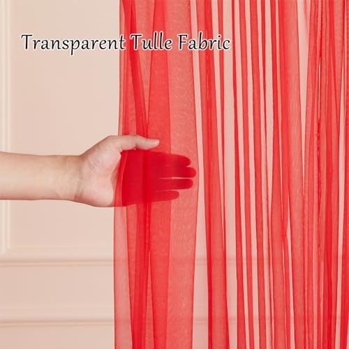 20x10ft Red Tulle Backdrop Curtain with Lights String for Parites, Sheer Backdrop Curtains for Wedding Baby Shower Birthday Party Photo Shoot Decorations - Image 6