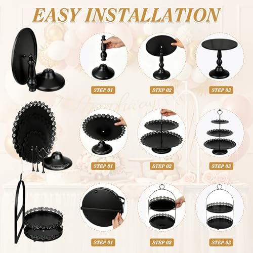 10 Pcs Black Cake Stand Set Metal Cupcake Stands, Multiple Styles Dessert Display Tower for Candy Fruit, Cake Serving Trays for Birthday, Wedding, Anniversary, Baby Shower, Engagement Party - Image 5