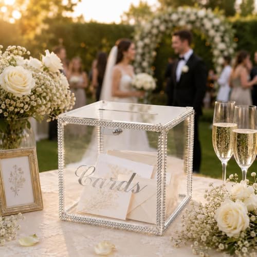 Clear Acrylic Wedding Card Box with Lock and Slot for Reception - Image 4