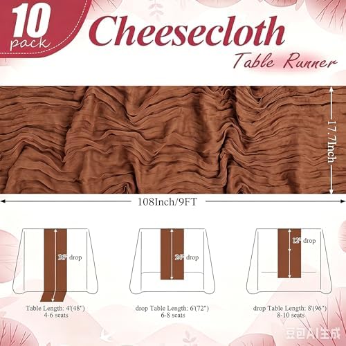 24 Pack Brown Cheesecloth Table Runner 17"x108" Boho Gauze Fabric Table Runner Vintage Rustic Sheer Runners for Wedding Party Bridal Baby Shower Table Decorations - Image 2