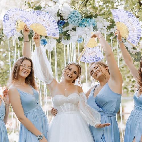 Aneco 100 Pieces Wedding Foldable Hand Fans Floral Handheld Paper Fans with Organza Bags and Storage Basket Folding Fans for Wedding Guests Bridal Shower Bridesmaid Gifts - Image 5