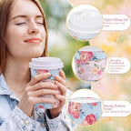Mimorou 120 Sets Floral Coffee Cups 8oz Tea Party Cups Disposable Fancy Coffee Cup with Lids and Sleeves Flower Designs Hot Cup for Tea Party Wedding Baby Shower Supplies - Image 3