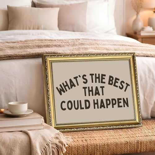 What's the Best That Could Happen Wall Art Minimalist Inspirational Quote Wall Decor Picture Preppy Positive Dorm Sign Poster Canvas Painting Print for Bedroom Living Room 24x16 inch Gold Framed - Image 4