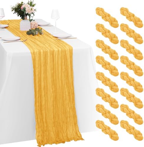16 Pack Gold Cheesecloth Table Runners 20x120 Inch Gauze Table Runner 10FT Easter Cheese Cloth Table Runner Rustic Sheer Runner for Wedding Baby Shower Birthday Party Table Decor by Yorcari