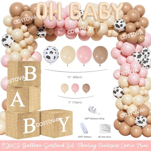 Costova Cowgirl Baby Shower Decorations - 108PCs A Little Cowgirl is On The Way Party Supplies with Backdrop, Balloon, Tablecloth, Sash and Badge for Western Wild West Rodeo Girl - Image 3