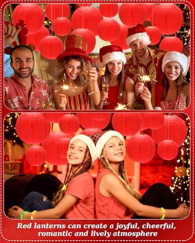 Treela 48 Pcs Paper Lanterns Party Decorations Round, Red - Image 6