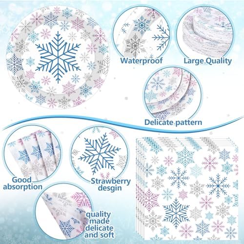 Funnymoom 452 Pcs Blue Purple Winter Snowflakes Party Supply 50, Plates set - Image 3