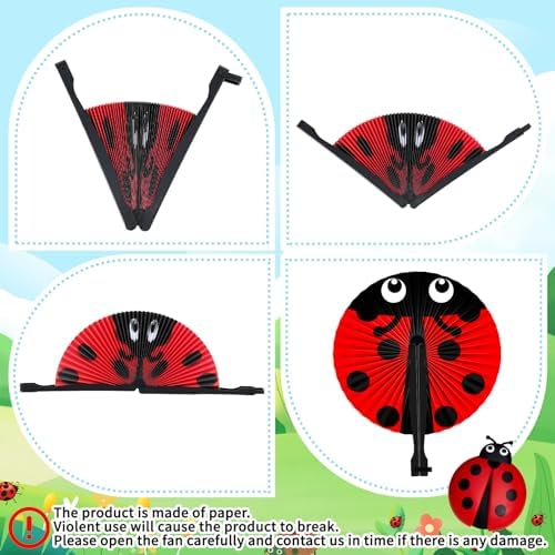 Taiyin 24 Pcs Ladybug Paper Fans Party Supplies Baby Shower Birthday Gifts - Image 3