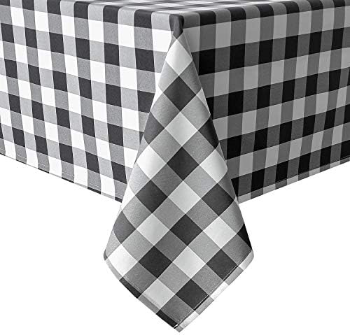 Hiasan Checkered Rectangle Tablecloth 54 x 108 Inch, Black and White by Hiasan