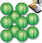 PaperLanternStore.com 12" Emerald Green Paper Lantern Party Pack with Remote Controlled LED Lights (10-Pack Combo Kit) by Fantado+Party+%26+Event+Lighting