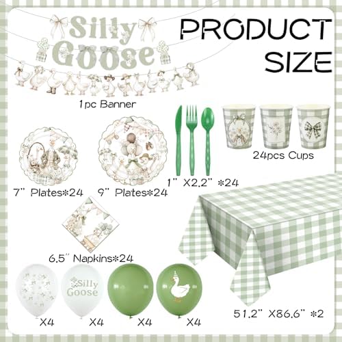 VioraWhite 183 Pcs Silly Goose Birthday Party Set Elegant Sage Green - Image 6