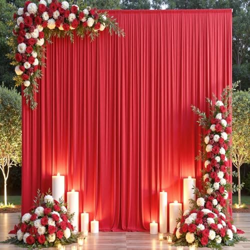 10×14ft Wrinkle Free Red Backdrop Curtain for Wedding Parties,2 Panels 5×14ft Height Soft Silky Polyester Backdrop Drapes Red Photo Back Ddrop Curtains for Event Photography Christmas Background Cloth by ENJOYYOURPARTY