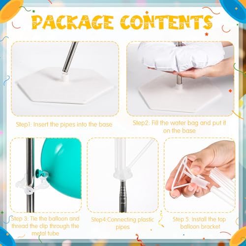 Kasyat 8 Sets 9.1ft Balloon Column Stand Kit for Floor Adjustable Balloon Pillars Arch Tower with Weight Base and 50 Rings Metal Backdrop Stands for Baby Shower Party - Image 5