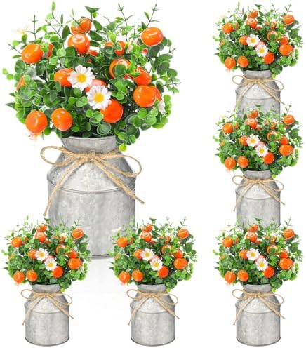 Mimorou 6 Sets Little Cutie Baby Shower Decorations, Lifelike Orange Fruit Daisy Flower Tables Centerpieces, Artificial Summer Tangerine‌ Mason Jar Vase Greenery Decor for Home Office Party Supplies by Mimorou