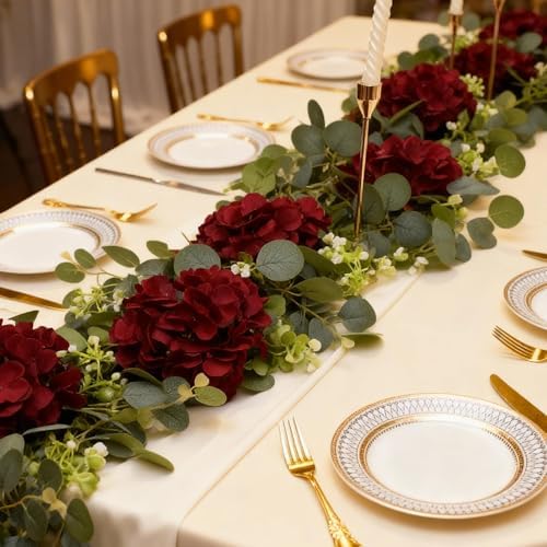 AVIVIHO 65Pcs Fake Flowers Burgundy Hydrangea Artificial Flowers Bulk (Not Squished, No Steaming Need) Silk Flowers with Stems for Wedding Decor,Home,Baby Shower,Table Centerpieces Decoration - Image 2