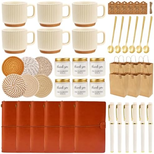 Baby Shower Prizes for Game Winners 6 Sets Baby Shower Games Prizes Ceramic Mugs with Metal Spoons Woven Coasters Notebooks with Pens Scented Candles Gift Bags Wedding Bridal Shower Favors for Guests by WishFond