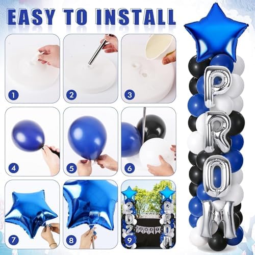 2 Sets Graduation Balloon Column Stand Kit with Balloons Prom Send off 2026 Grad Prom Themed Decor Black Blue White Balloon Tower Stand for Floor Grad School & College Celebration Party Supplies - Image 5