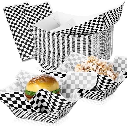 Geosar 200 PcsGingham Paper Food Tray with Wax Paper,Black White by Geosar