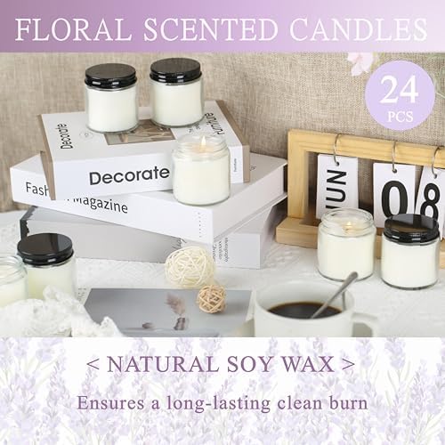 24 Pcs 4 Oz Mason Jar Candles, Lavender Scented Soy Candles Bulk Set for Stress Relief and Relaxation, Great Favors for Wedding, Christmas, Housewarming Gifts (Black, Lavender, 24) - Image 3