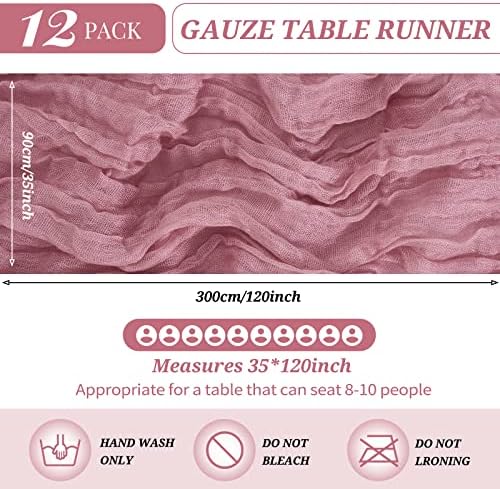 YMHPRIDE 12 Pack Cheesecloth Table Runner 35x120in Dusty Rose Table Runner - Image 2