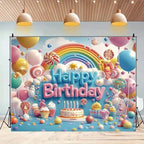 Happy Birthday Rainbow Candy Lollipop Balloons Cartoon Dreamy Background One 1st Birthday Backdrop with Colorful Balloons Lollipops and Cake for Kids Baby Showers and More Party Backdrop (C, 8x6feet) - Image 6