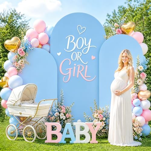 7.2FT 6.6FT 6FT Set of 3 Spandex Fitted Wedding Arch Stand Covers Baby Blue Arch Backdrop Cover Chiara Backdrop Cover Round Top Arch Covers for Bridal Baby Shower Wedding Ceremony Decorations - Image 5