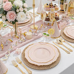 WDF 100pcs Pink Plastic Plates - High-end Baroque Design - Pink and Gold Plates - Including 50 Disposable Plate 10.25inch, 50Salad Plate 7.5inch for Wedding/Baby Shower/Spring/Birthday - Image 3