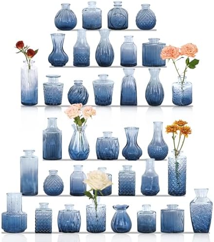 Set of 36 Glass Bud Vases Small Flower Vases for Centerpieces(Blue) by JALANCY
