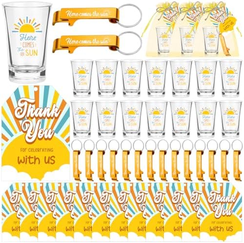 36 Set Here Comes The Son Acrylic Shot Glasses Plastic Baby Shower Favors Shot Glasses with Bottle Opener Keychain Thank You Cards Bags for Gender Reveal Guests New Born Party Return Gift by Unknown