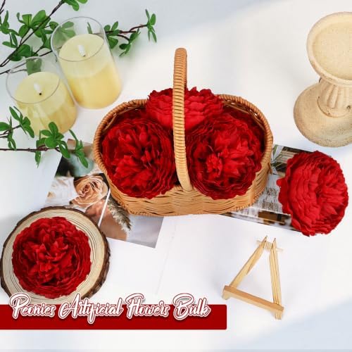 Peonies Artificial Flowers Bulk, 4.7’’ 56 Pcs Fake Peonies -Dark Red - Image 3