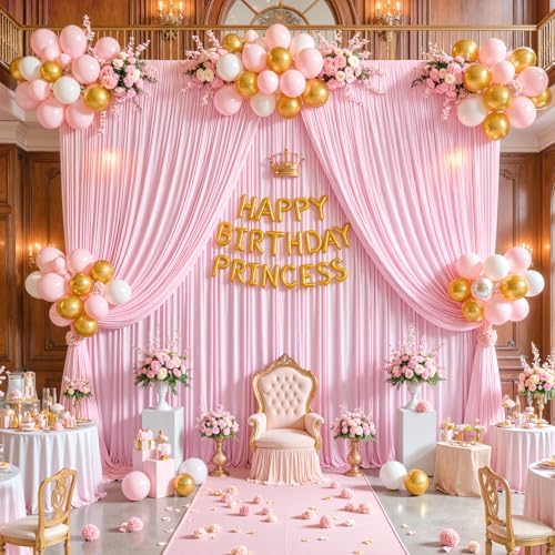 30x12ft Pink Backdrop Curtains for Baby Shower Parties Wrinkle Free Fabric Backdrop Curtain Wedding Photo Drapes Backdrop for Girls Birthday Party Gender Reveal Photography Back Drop 6 Panels 5x12FT - Image 2
