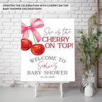 Andaz Press Personalized She's The Cherry on Top Baby Shower Decorations, Custom Coquette Bow Cherry Themed Party Decorations Baby Shower Welcome Sign Decor, 16x20 Inch - Image 3