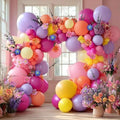 Hot Pink Purple Balloon Arch Double Stuffed Balloons with Artificial Flowers Eucalyptus Leaves Pastel Yellow Peach Magenta Latex Garland for Wildflower Birthday Wedding Floral Tropical Party Decor by Aurovia