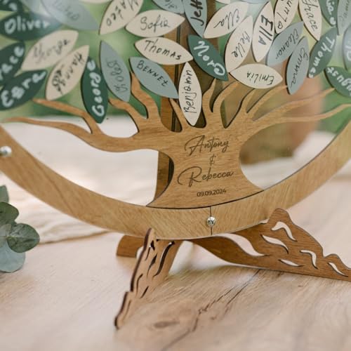 Personalized Wedding Guest Book Alternative,Personalized Welcome Wedding Sign in with Leaves,Family Tree Circular Sign,Birthdays,Baby Showers,Anniversaries,Wood Decor (30x30cm(Leaves) - Image 4