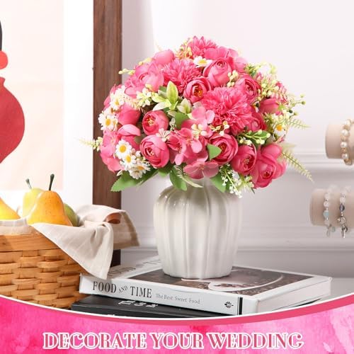 Tigeen 12 Bundles Peonies Artificial Flowers Faux Roses, Rose Pink - Image 4