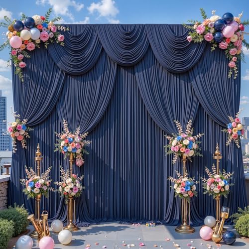 30x10ft Navy Blue Photo Backdrop Curtains for Parties Birthday Wrinkle Free Polyester Photoshoot Curtains Drapes Backdrop for Wedding Baby Shower Graduation Photography Background 6 Panels 5x10FT by Suppromo